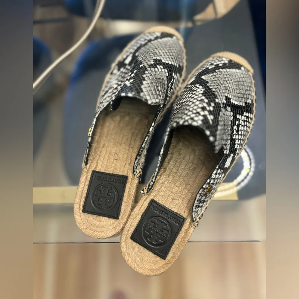 Tory Burch Max Snake-Print Espadrille Mule Size 6